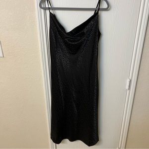Forever 21 Black Satin Leopard Print Slip Dress, Sleeveless, Women's M